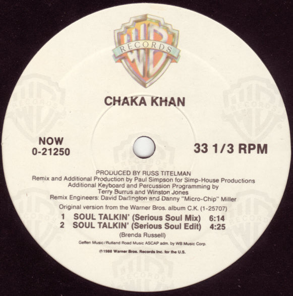 Chaka Khan : Soul Talkin' (12", Maxi)