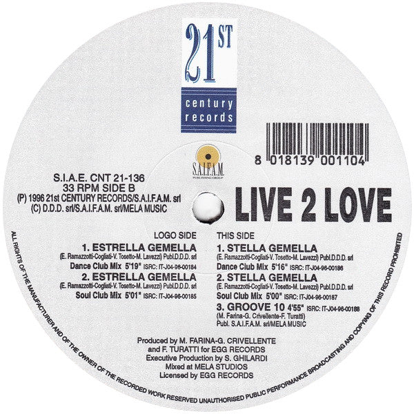 Live 2 Love : Estrella Gemella (12")