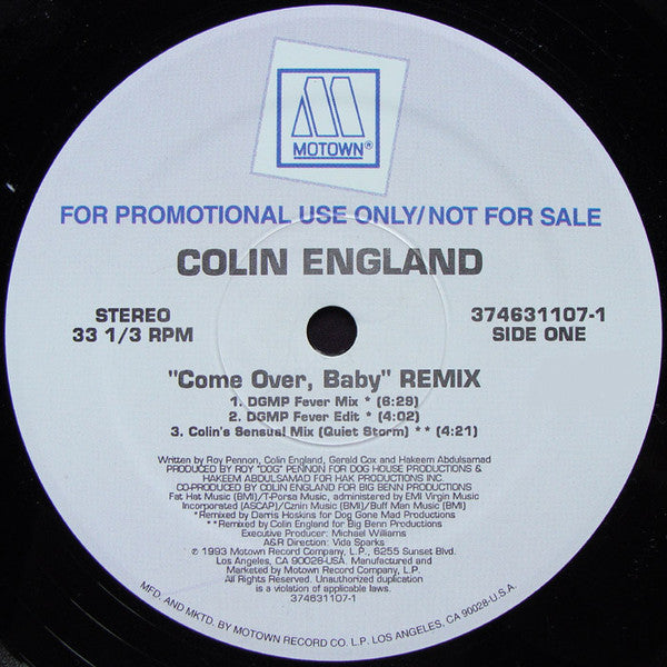 Colin England : Come Over, Baby (Remix) (12", Promo)