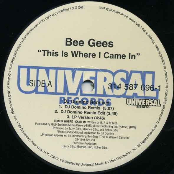 Bee Gees : This Is Where I Came In (DJ Domino Remixes) (12", Single)