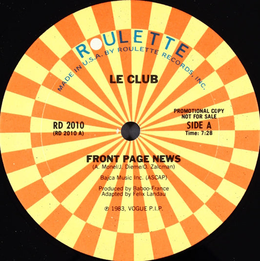 Le Club : Front Page News (12", Promo)