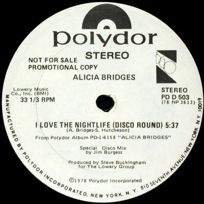 Alicia Bridges : I Love The Nightlife (Disco Round) (12", Promo)