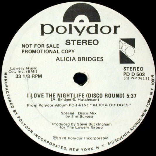 Alicia Bridges : I Love The Nightlife (Disco Round) (12", Promo)