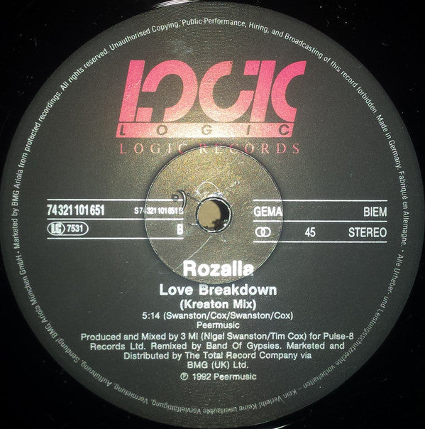 Rozalla : Love Breakdown (12", Maxi)