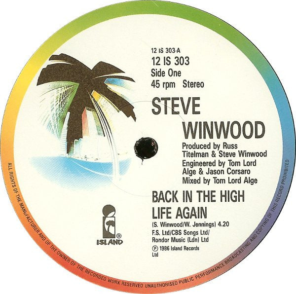 Steve Winwood : Back In The High Life Again (12", Single)