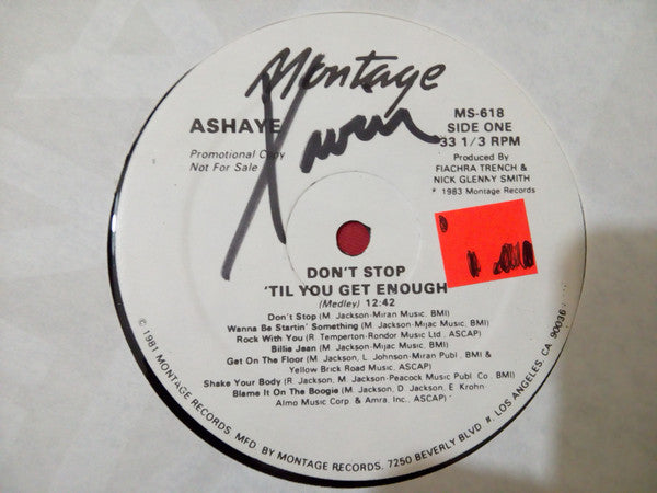 Ashaye : Don't Stop 'Til You Get Enough (12", Promo)