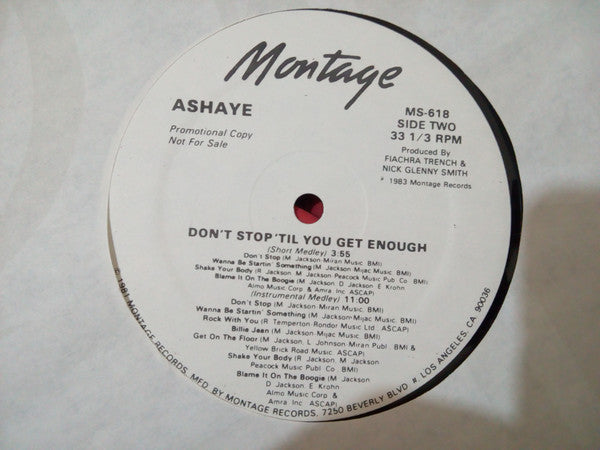 Ashaye : Don't Stop 'Til You Get Enough (12", Promo)