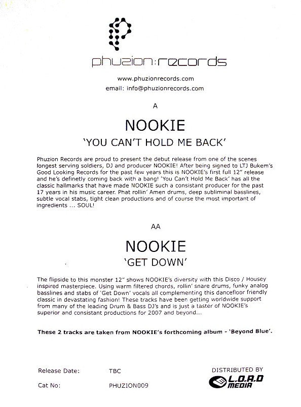 Nookie : You Can't Hold Me Back / Get Down (12", Promo, W/Lbl)