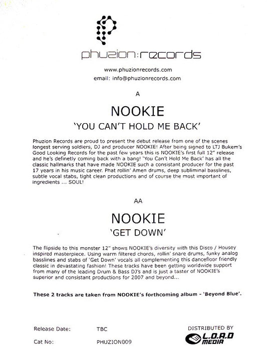 Nookie : You Can't Hold Me Back / Get Down (12", Promo, W/Lbl)