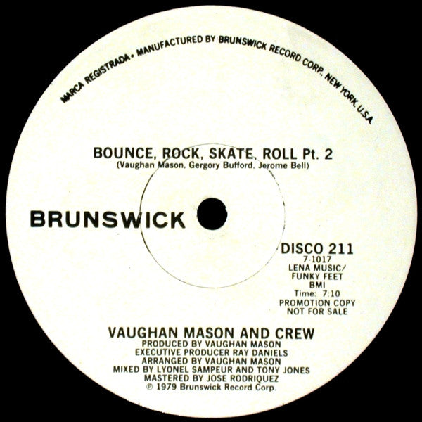 Vaughan Mason And Crew* : Bounce, Rock, Skate, Roll (12", Promo)