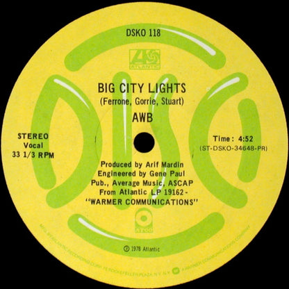 Average White Band : Big City Lights / Sweet & Sour (12", Promo)