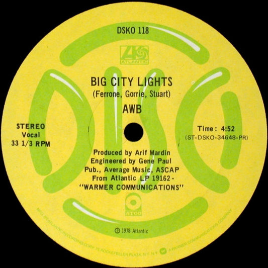 Average White Band : Big City Lights / Sweet & Sour (12", Promo)