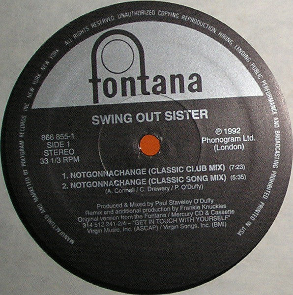 Swing Out Sister : Notgonnachange (12", Single)