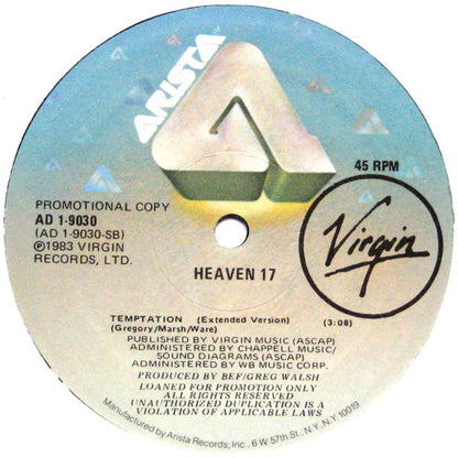 Heaven 17 : We Live So Fast / Temptation (12", Promo)