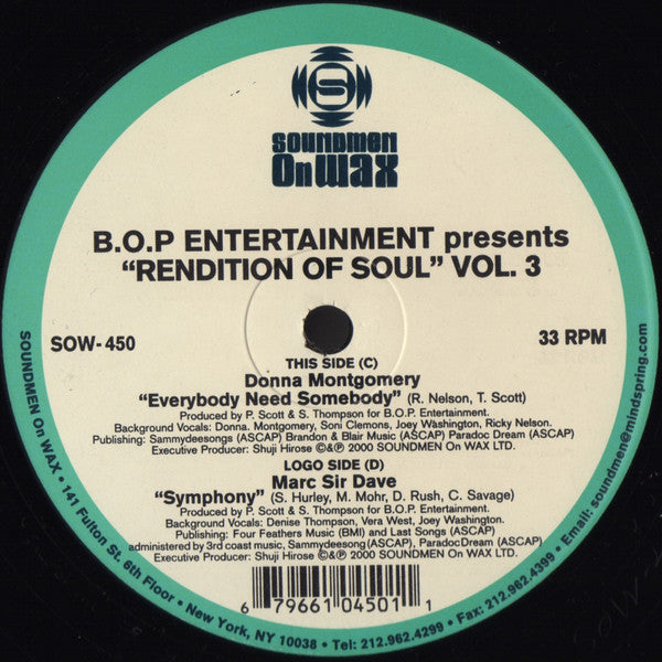 B.O.P. Entertainment* : Rendition Of Soul Vol. 3 (2x12")