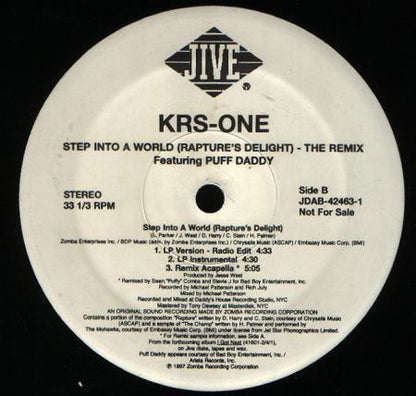 KRS-One : Step Into A World (Rapture's Delight) - The Remix (12", Promo)