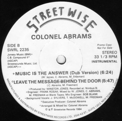 Colonel Abrams : Music Is The Answer (12", Promo)