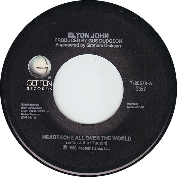 Elton John : Heartache All Over The World (7", Single, Spe)