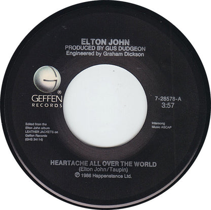 Elton John : Heartache All Over The World (7", Single, Spe)