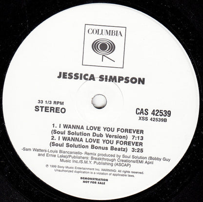 Jessica Simpson : I Wanna Love You Forever (12", Promo)