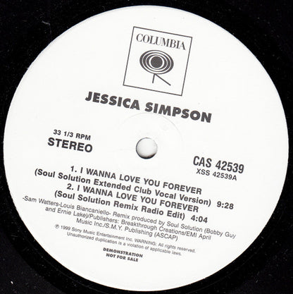 Jessica Simpson : I Wanna Love You Forever (12", Promo)