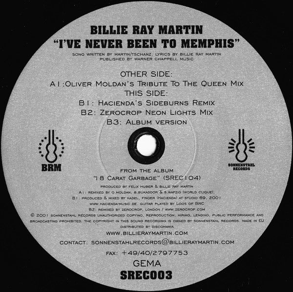 Billie Ray Martin : I've Never Been To Memphis (12")