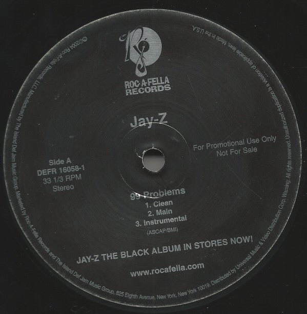 Jay-Z : 99 Problems (12", Single, Promo)