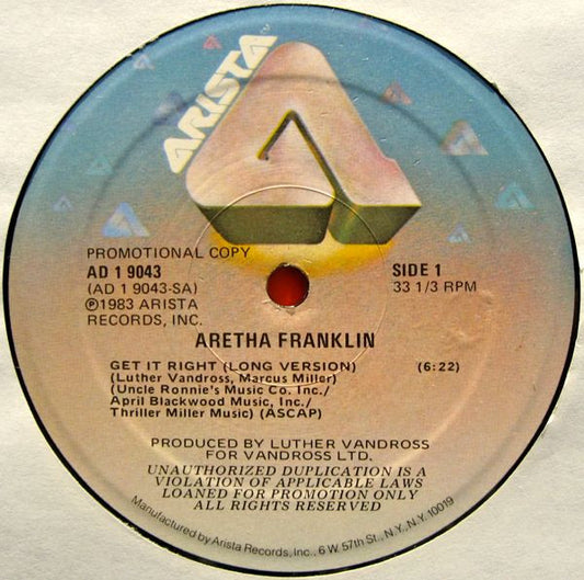 Aretha Franklin : Get It Right (Long Version) (12", Promo)