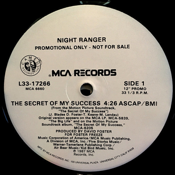 Night Ranger : The Secret Of My Success (12", Single, Promo)