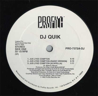 DJ Quik : Jus Lyke Compton (12", Promo)