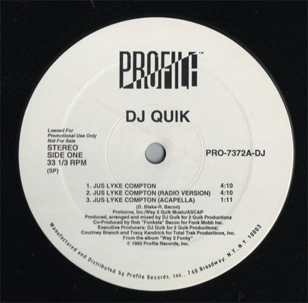 DJ Quik : Jus Lyke Compton (12", Promo)