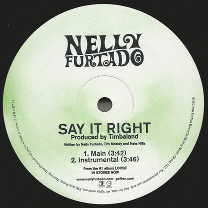 Nelly Furtado : Say It Right (12", Promo)