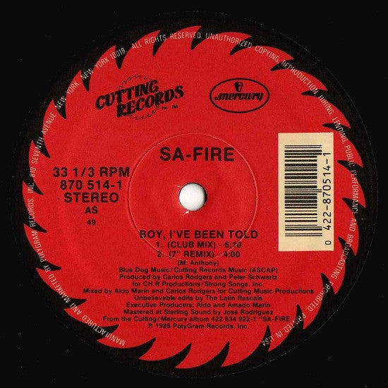 Sa-Fire* : Boy, I've Been Told (12", Single)