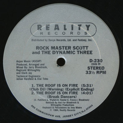 Rock Master Scott And The Dynamic Three : Request Line / The Roof Is On Fire (12")