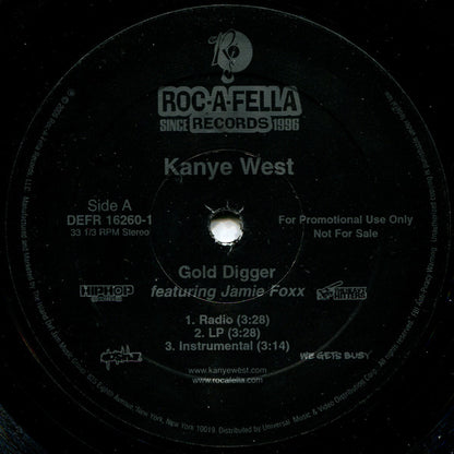 Kanye West Feat Jamie Foxx : Gold Digger (12", Promo)