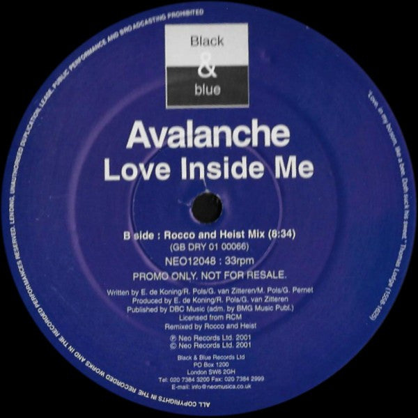 Avalanche (15) : Love Inside Me (12", Promo)