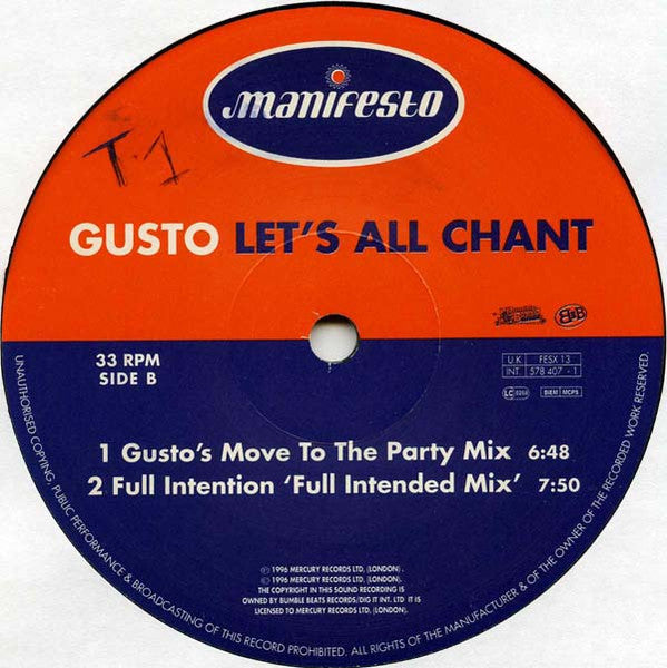 Gusto : Let's All Chant (12", Single)