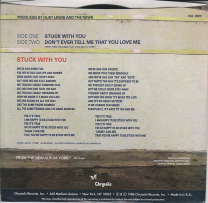 Huey Lewis And The News* : Stuck With You (7", Single, Styrene, Pit)