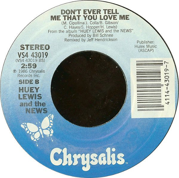 Huey Lewis And The News* : Stuck With You (7", Single, Styrene, Pit)