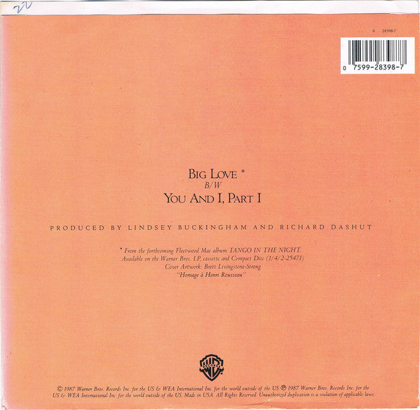 Fleetwood Mac : Big Love (7", Single, Spe)