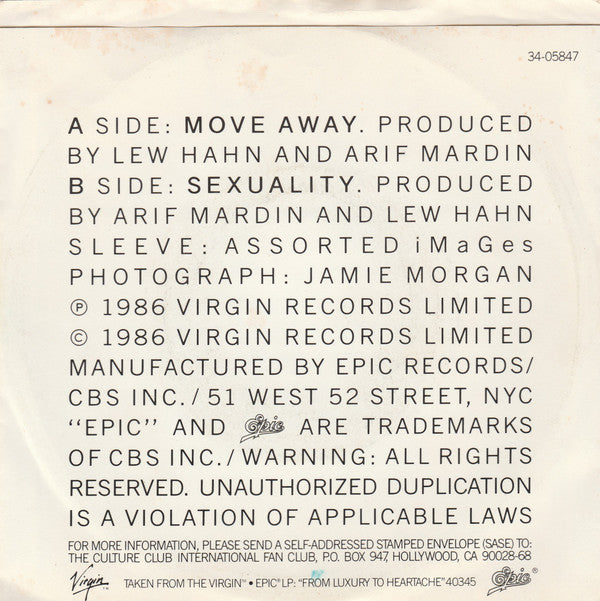 Culture Club : Move Away (7", Single)