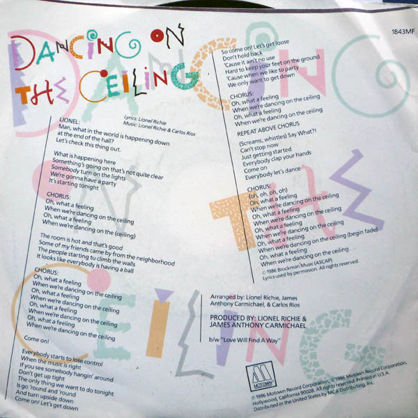 Lionel Richie : Dancing On The Ceiling (7", Single)
