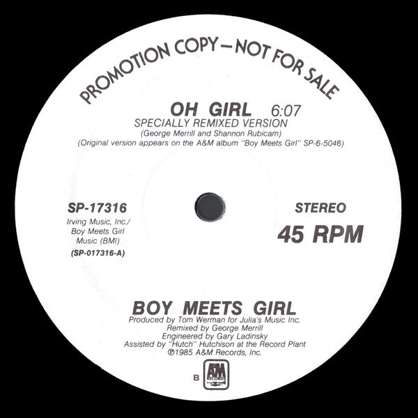 Boy Meets Girl : Oh Girl (12", Promo, Dar)
