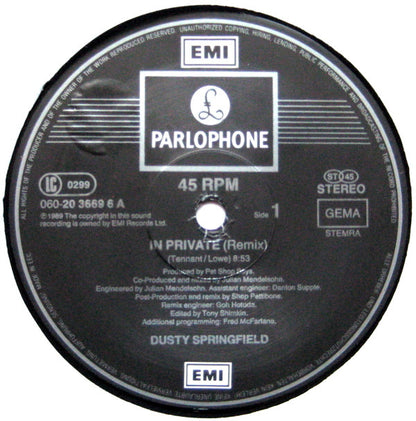 Dusty Springfield : In Private (Remix) (12", Single)