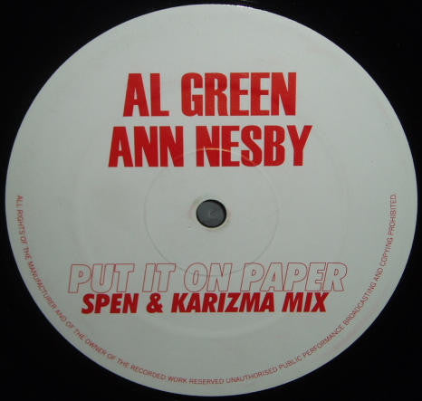 Al Green, Ann Nesby : Put It On Paper (Spen & Karizma Mix) (12", S/Sided, Unofficial)