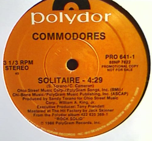 Commodores : Solitaire (12", Single, Promo)