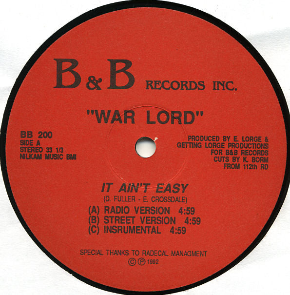 War Lord : It Ain't Easy / Nothing To Lose (12")