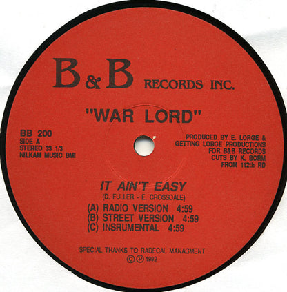 War Lord : It Ain't Easy / Nothing To Lose (12")
