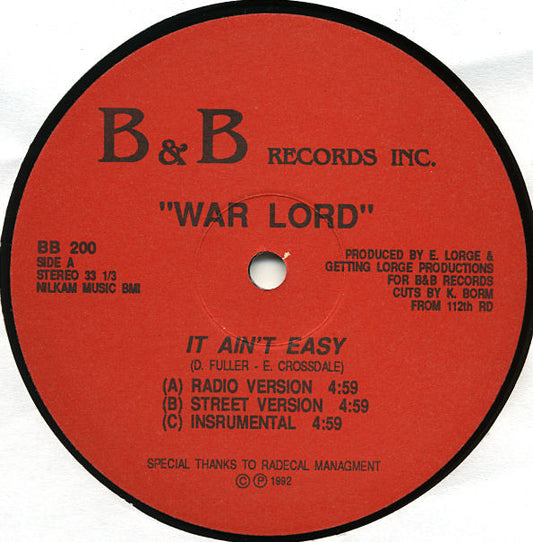 War Lord : It Ain't Easy / Nothing To Lose (12")