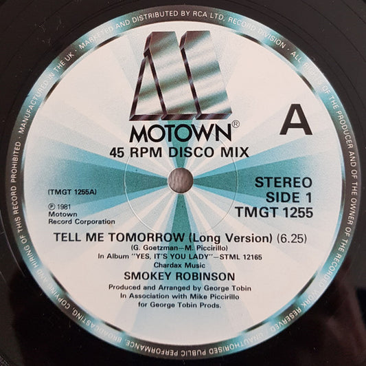 Smokey Robinson : Tell Me Tomorrow  (12", Single)